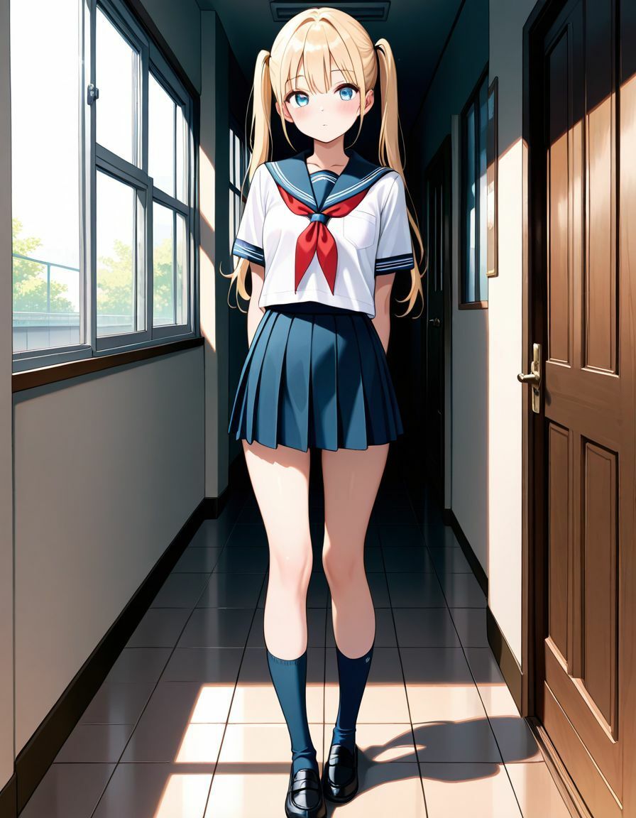 金髪ツインテの女子校生が恥ずかしがりながらも気持ちよさそうにヤらせてくれる サンプル1ページ目