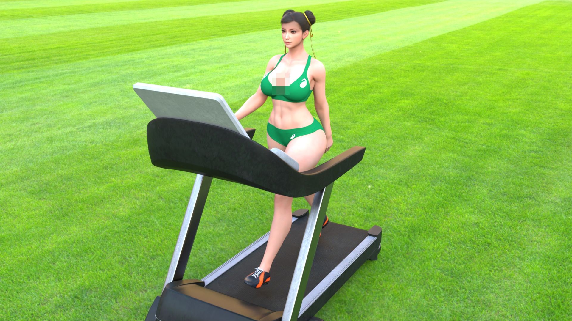 元祖中華女性格闘家「チュンリー（春麗）」の陸上競技ユニフォームウォーキング乳揺れ サンプル2ページ目