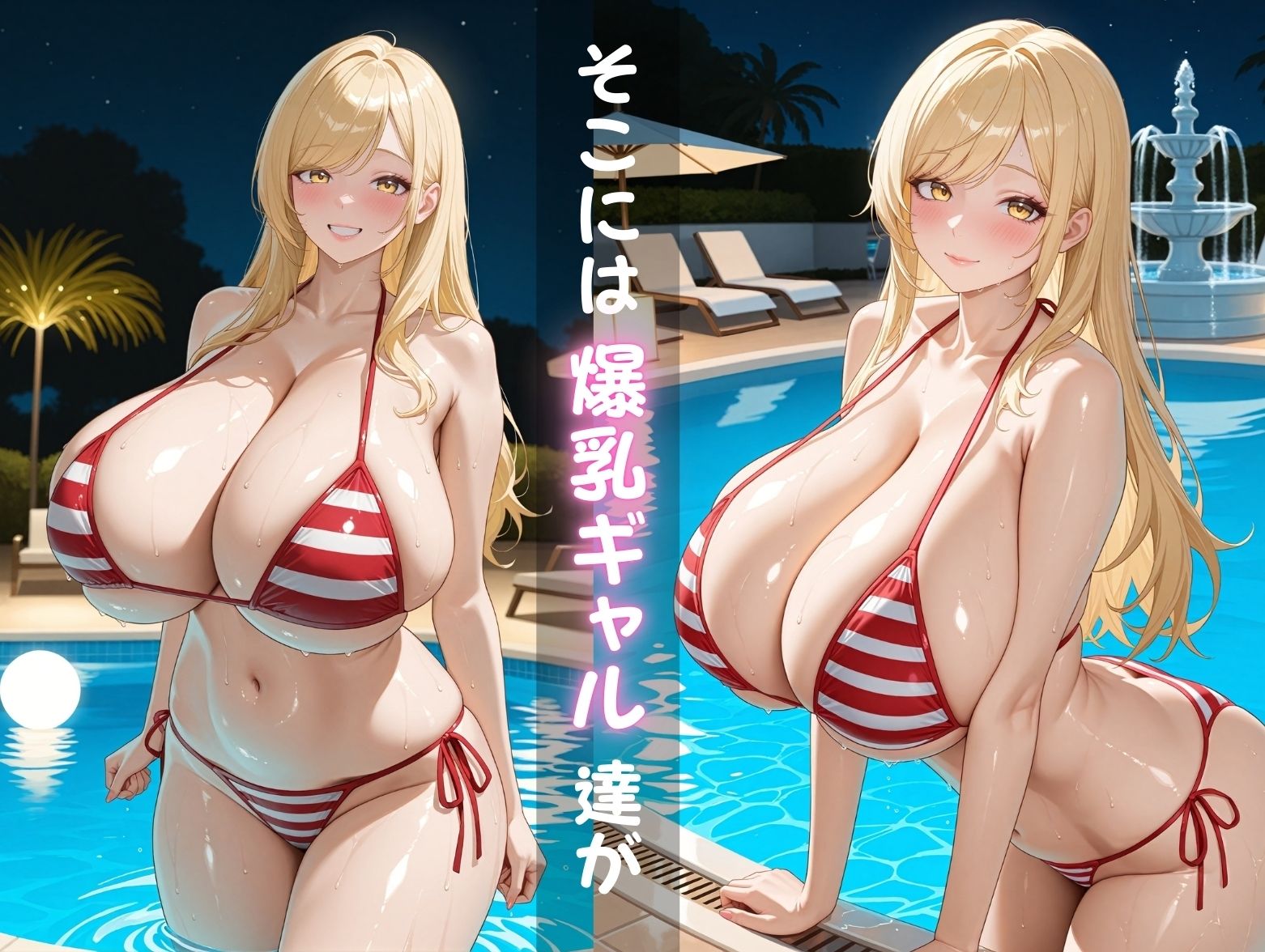爆乳ギャルたちと誘惑ナイトプール サンプル2ページ目