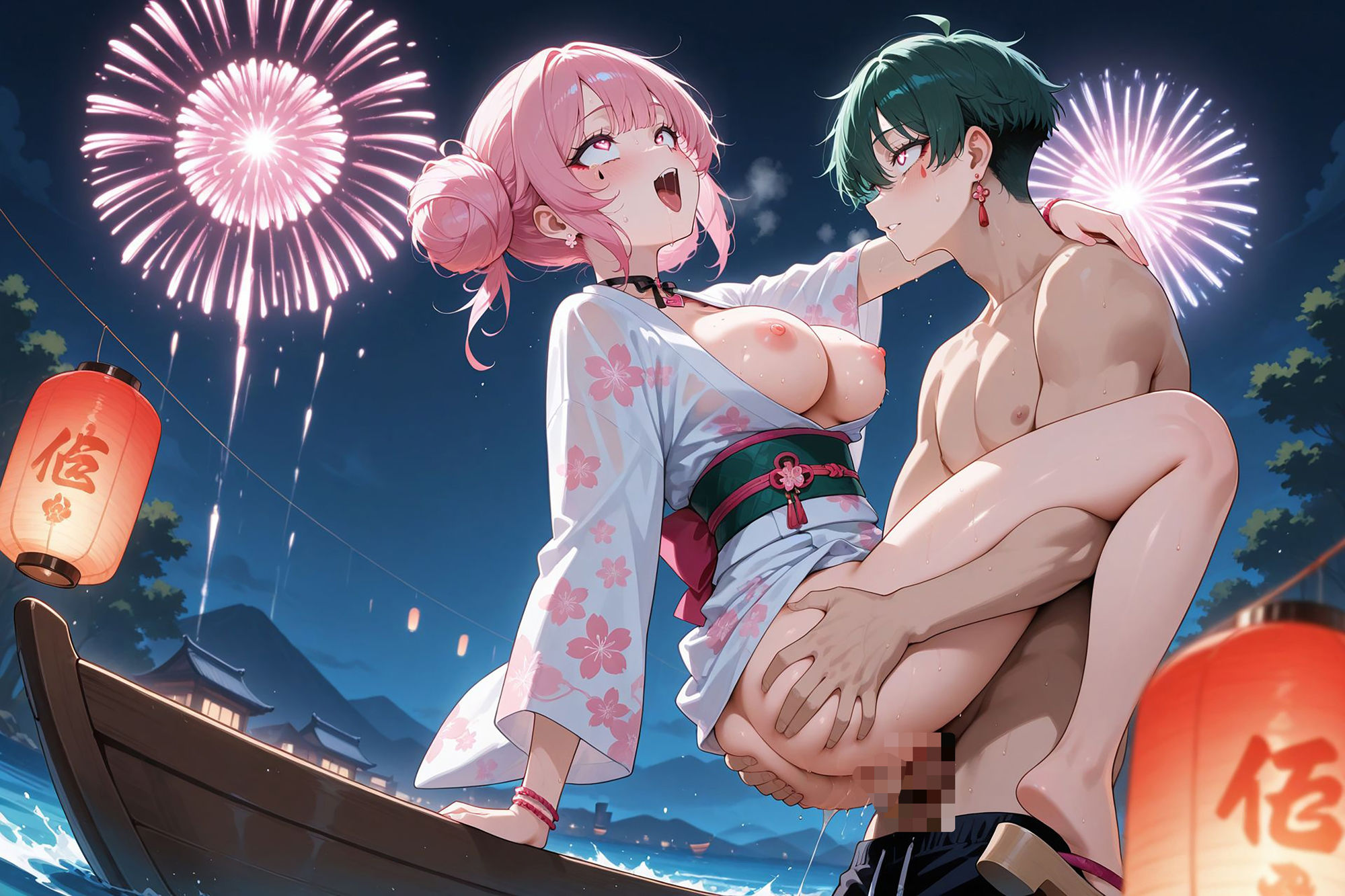爆乳ギャルと中出し性生活！花火大会編  vol.2〜爆乳浴衣ギャルたちの性夜祭〜 ［CG500枚］［4Kイラスト］ サンプル9ページ目
