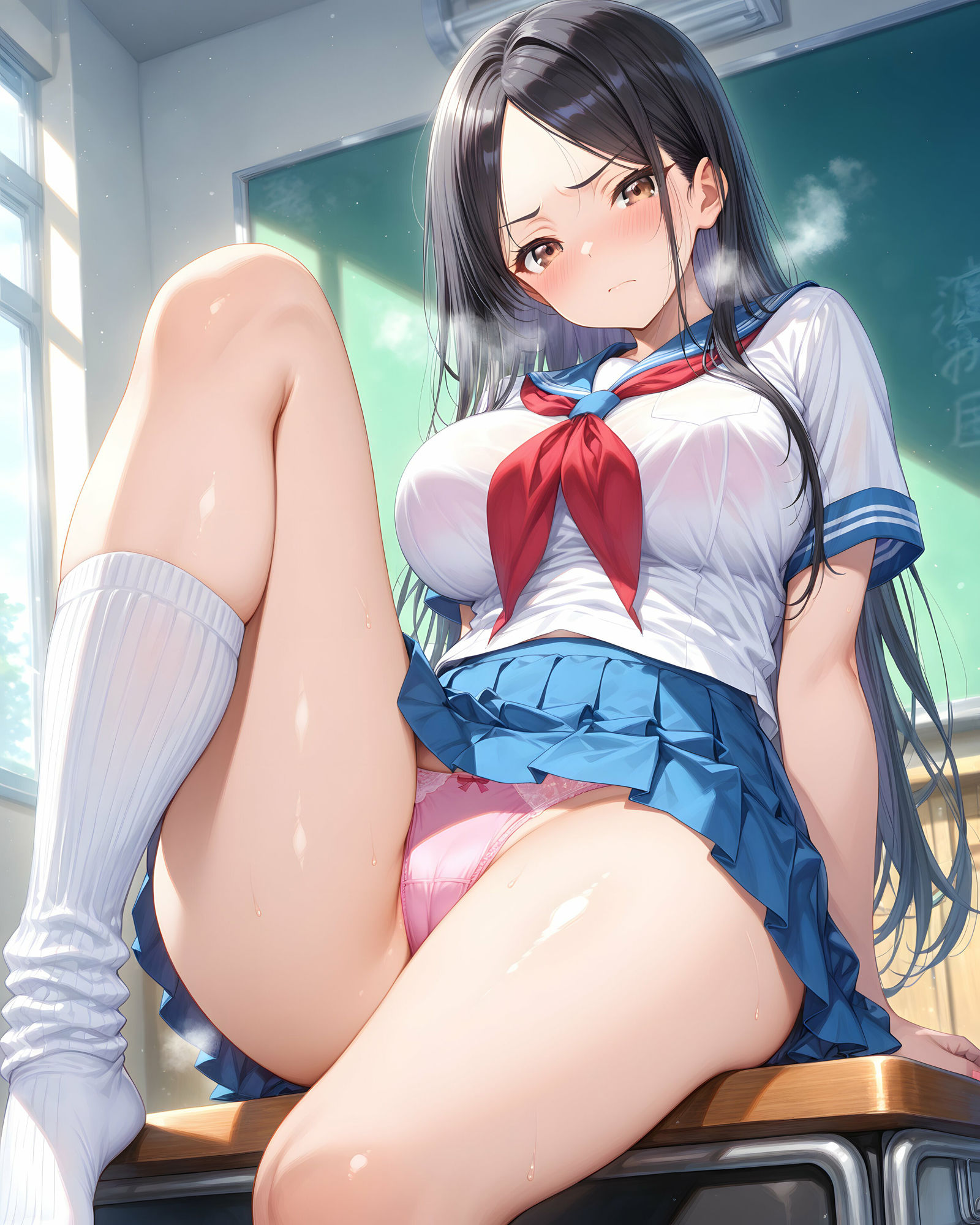 超ミニスカ女学園4〜パンツ丸見えのセーラー服JK達にセクハラしたり、ぶっかけたり、チ〇ポのお世話してもらうイラスト集〜 サンプル4ページ目