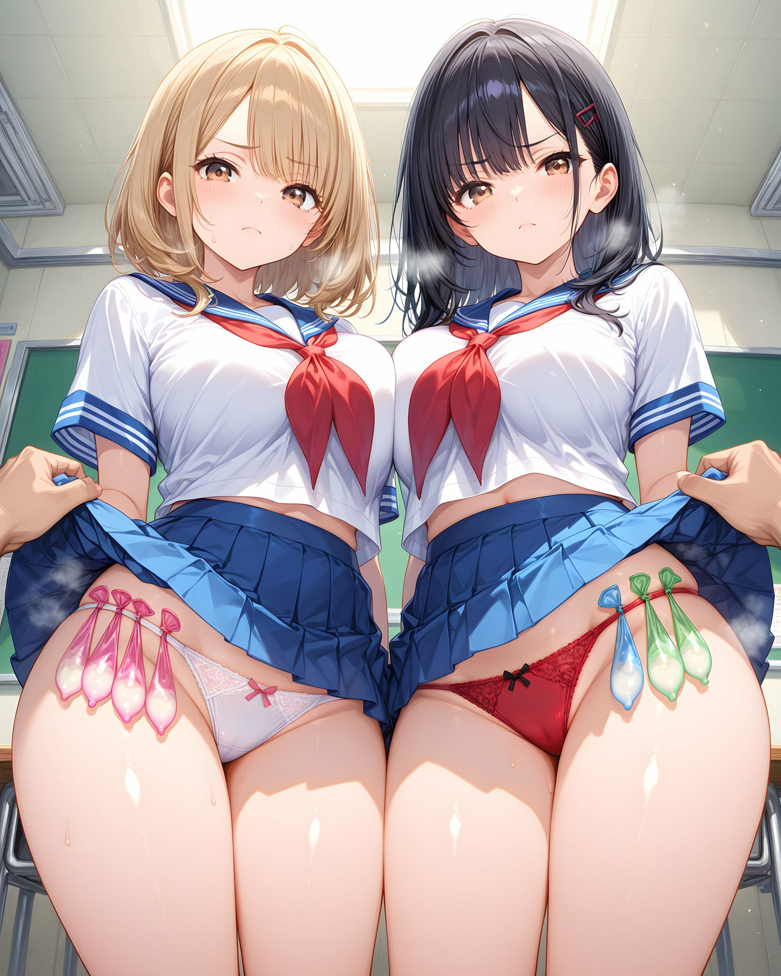 超ミニスカ女学園4〜パンツ丸見えのセーラー服JK達にセクハラしたり、ぶっかけたり、チ〇ポのお世話してもらうイラスト集〜 サンプル10ページ目