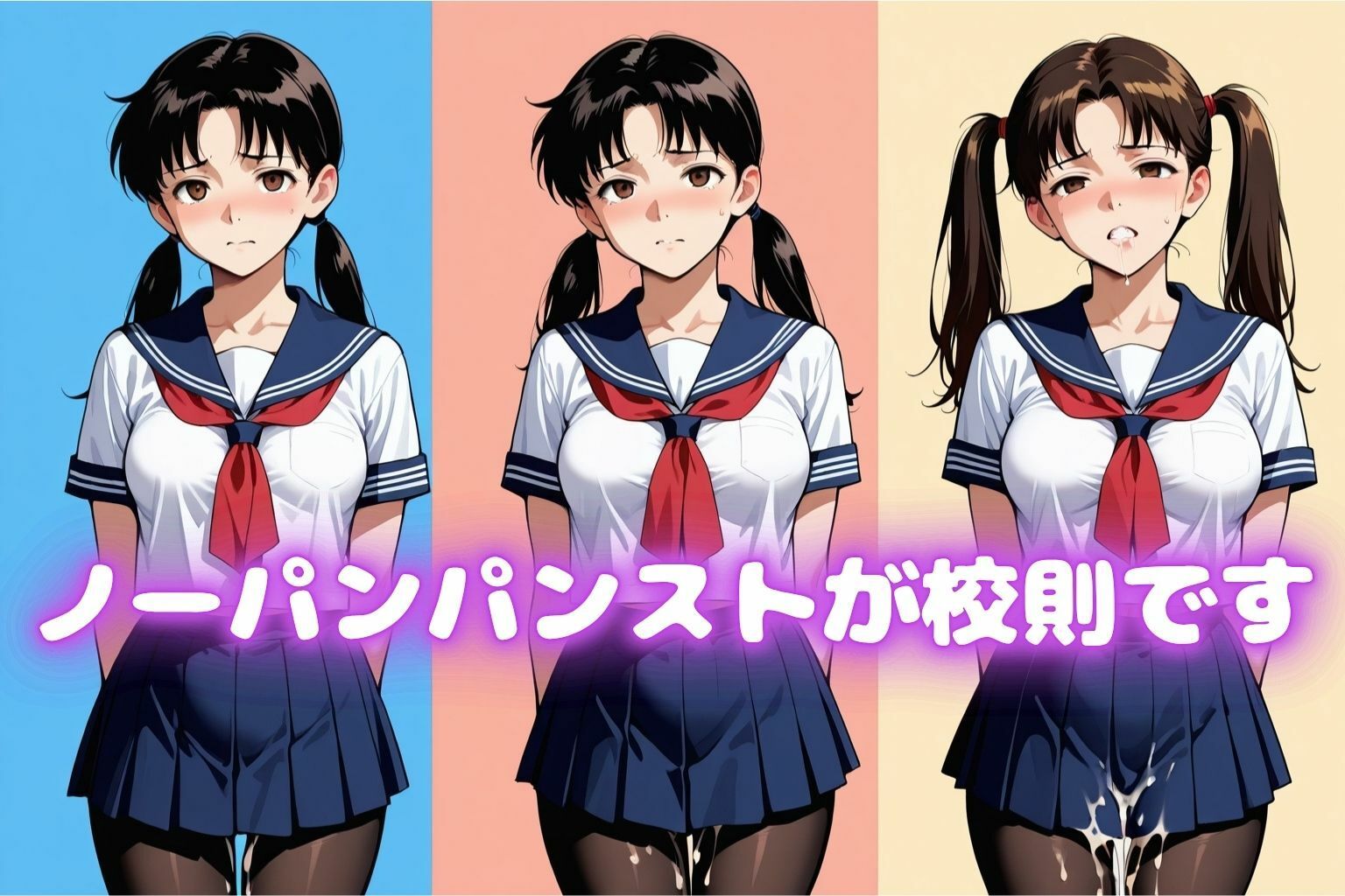 校則がノーパン黒パンストの学園どぉ？逆痴●処女  先に出させる最強少女 サンプル1ページ目