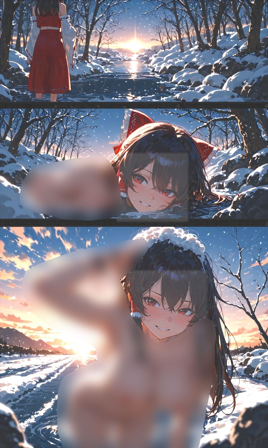 霊夢ちゃんのえっちな写真集vol.24〜春の雪の夕方の川編〜 サンプル2ページ目