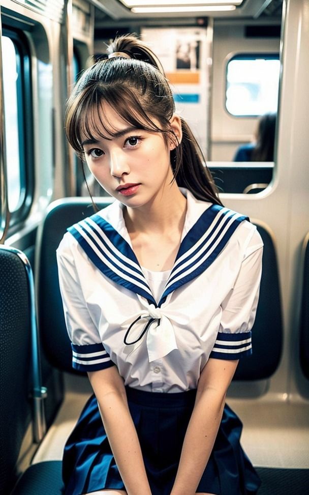 セーラー服と電車の私 AI美女の車窓からの誘惑 サンプル1ページ目