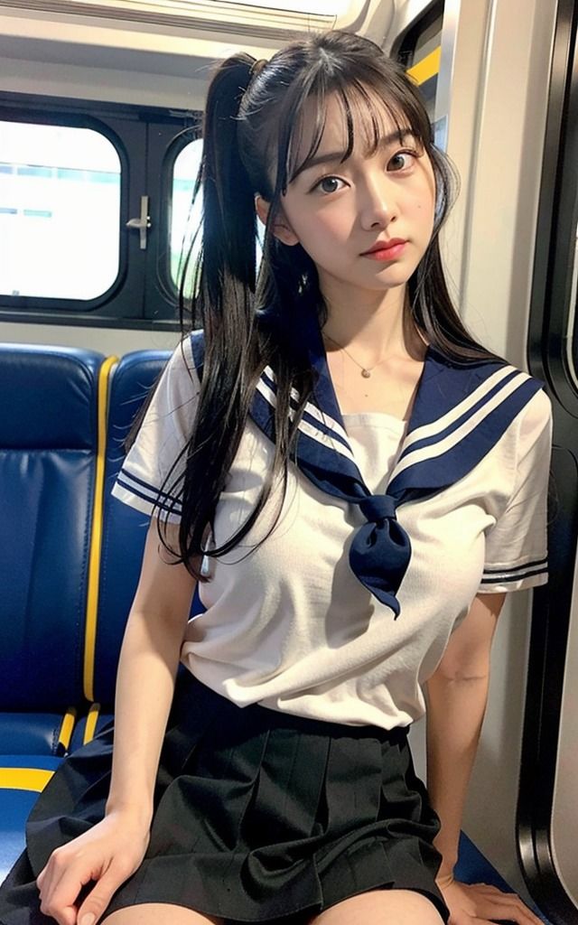 セーラー服と電車の私 AI美女の車窓からの誘惑 サンプル2ページ目