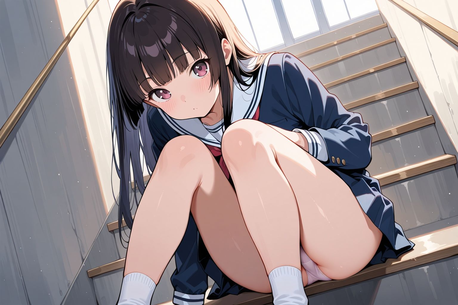見せつけガールズ☆階段すわり編  姫カットVer サンプル1ページ目