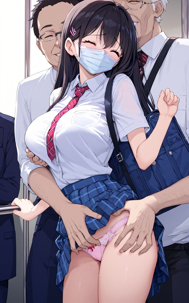 欲求不満のおじさんに電車痴●されて感じちゃうJ◯たち サンプル4ページ目