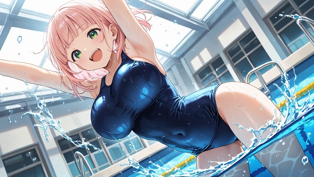 爆乳ピンク＆茶髪ダブルカラースク水美少女孕ませ教育【4K】 サンプル4ページ目