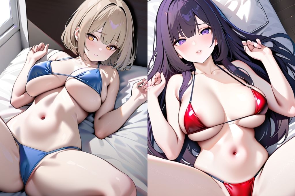 ベッドで寝転ぶ水着美女 サンプル2ページ目