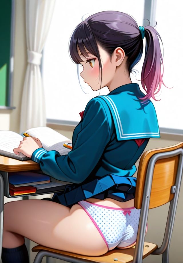 前の席の女子のスカートが捲れ上がっているのだが…。 サンプル9ページ目