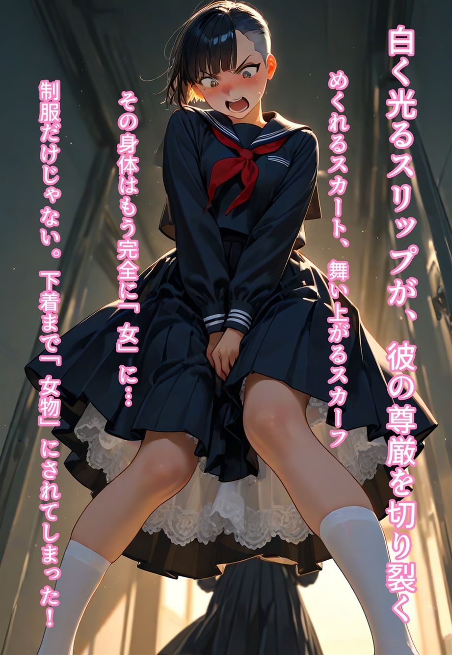 全校女体化★100円画集 〜セーラー裁きの舞台裏〜 サンプル3ページ目