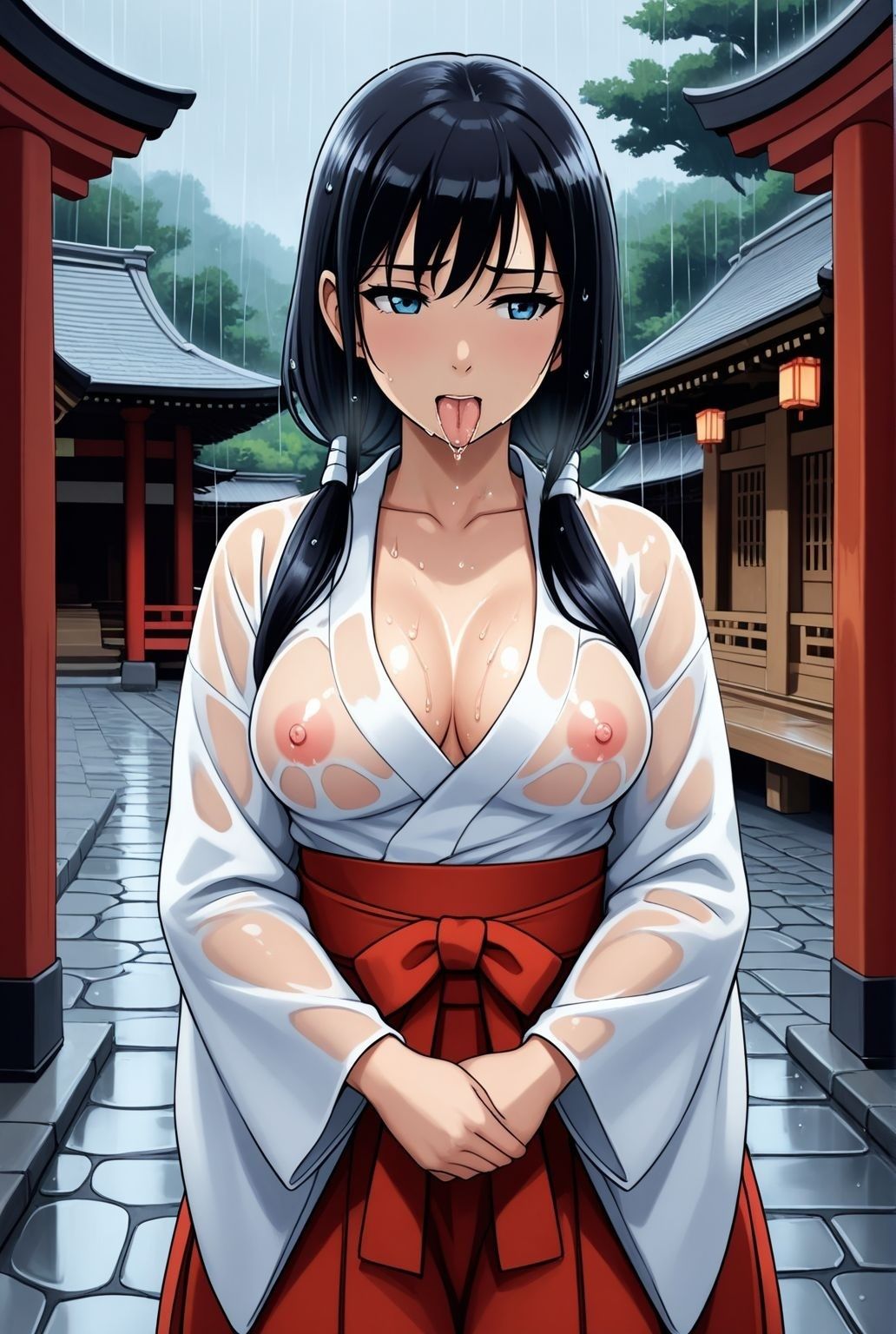しめやかな雨、透け布の奥で疼く人妻巫女 サンプル2ページ目