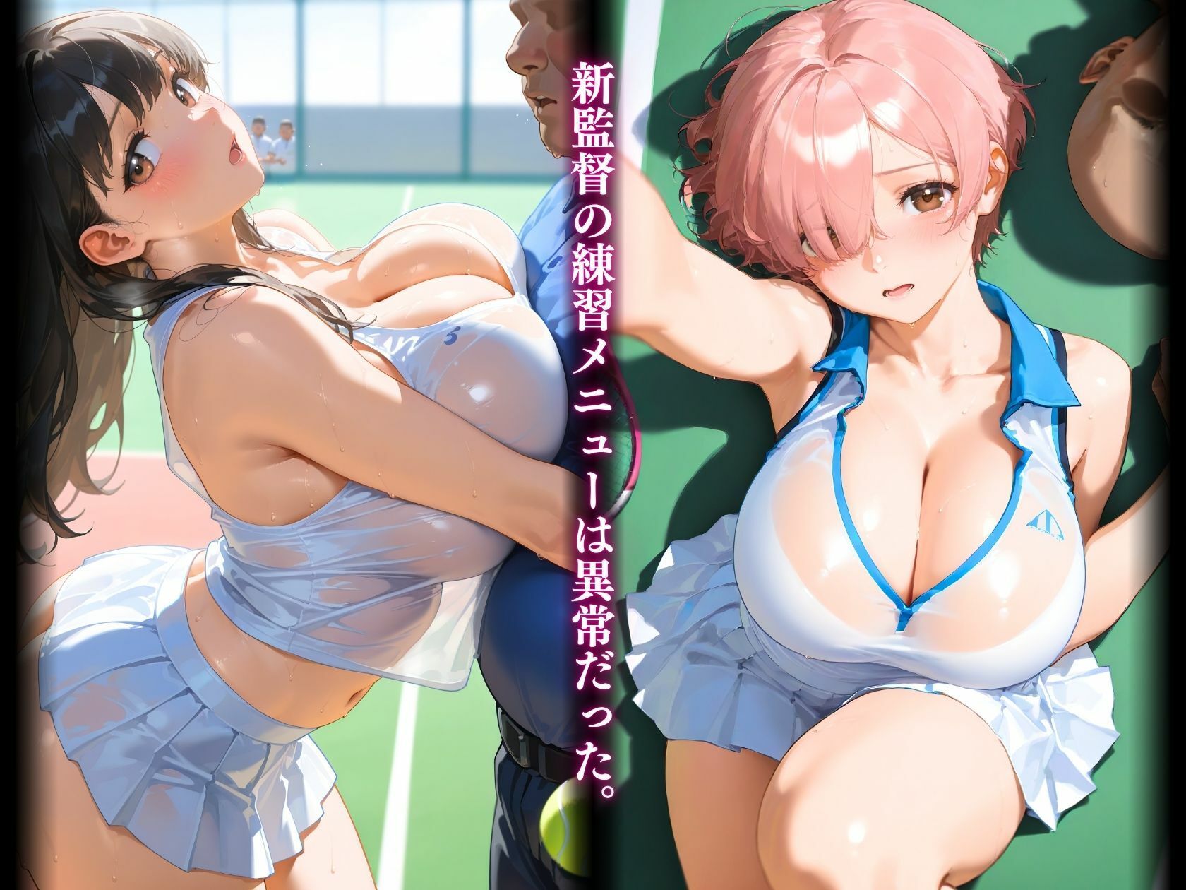 爆乳テニス部新監督の練習おかしくね？「そんなに揉まないで（はぁと）？」 サンプル2ページ目
