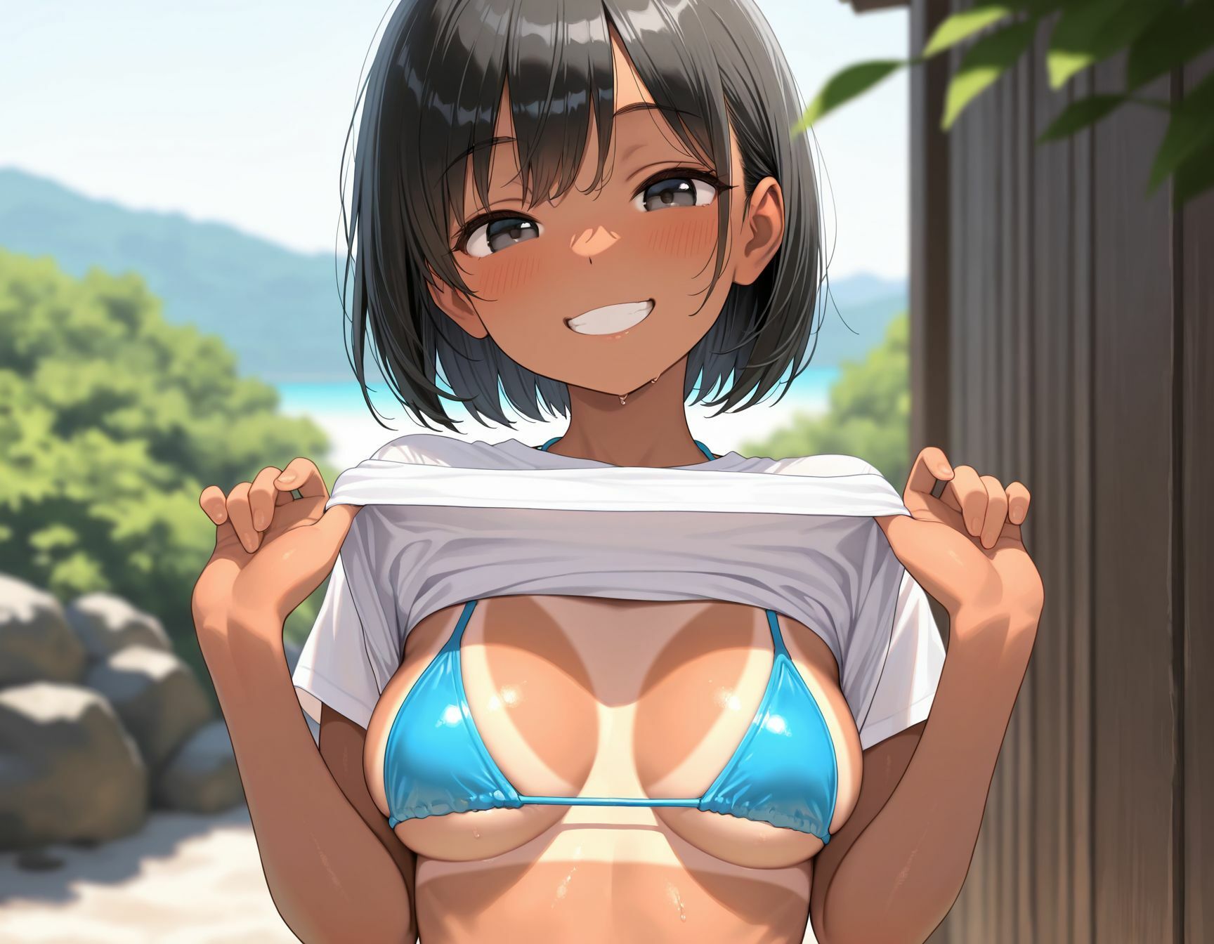 旅行先の島で出会った日焼け少女、彼氏に内緒で一線を越える。 サンプル3ページ目