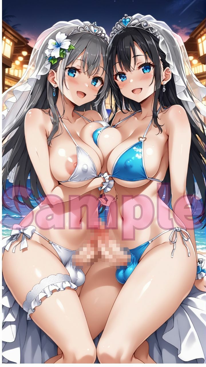 夏だ！海だ！水着ウェディングドレス＆ふたなり美女たちとビーチで大乱交パート1 サンプル4ページ目