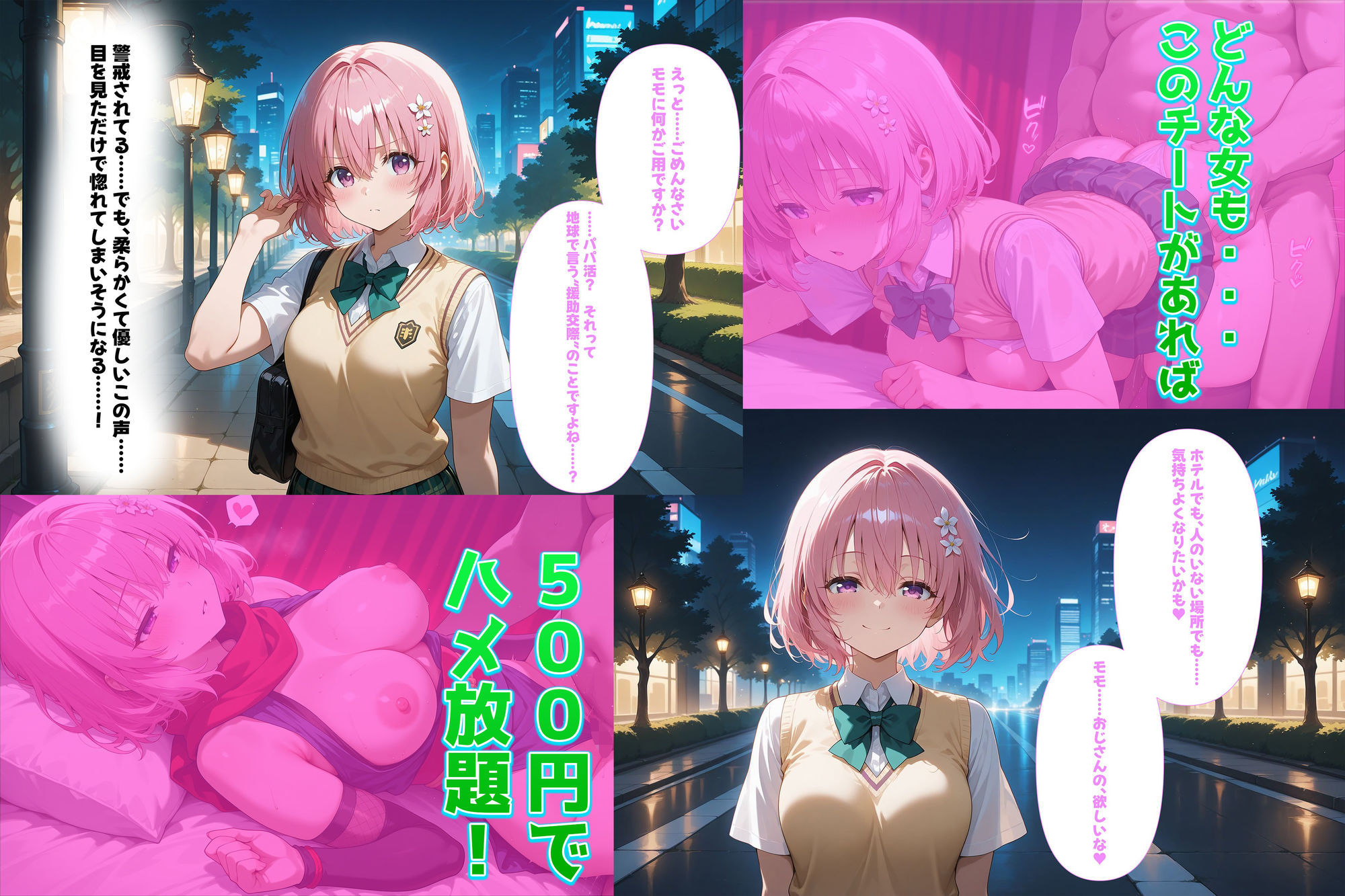 500円でパパ活確定チート〜ワンコインで美少女と即ラブホ！中出し孕ませ確定援交〜［モ●・ベ●ア・デ●ルーク編］［To●veる］［CG500枚］ サンプル1ページ目