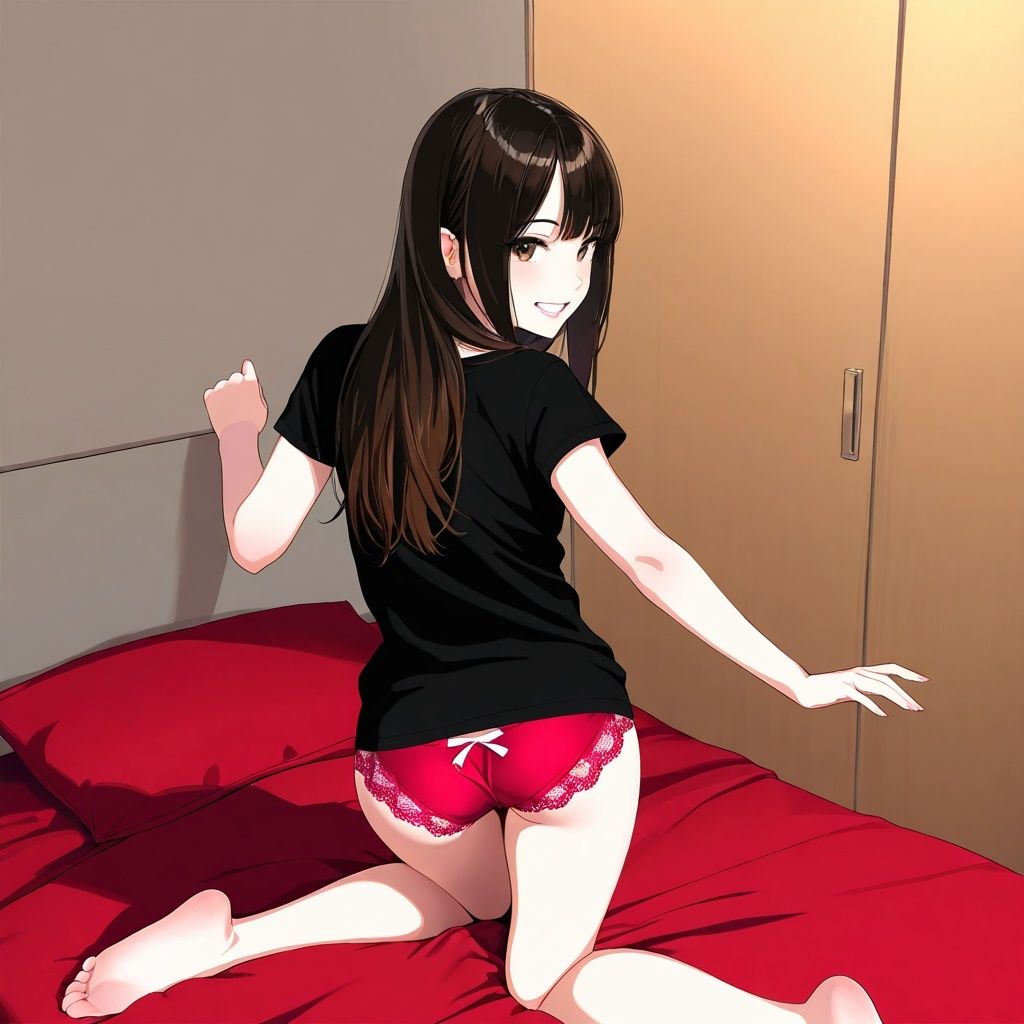 Tシャツ女子の四つん這いパンチラ サンプル5ページ目
