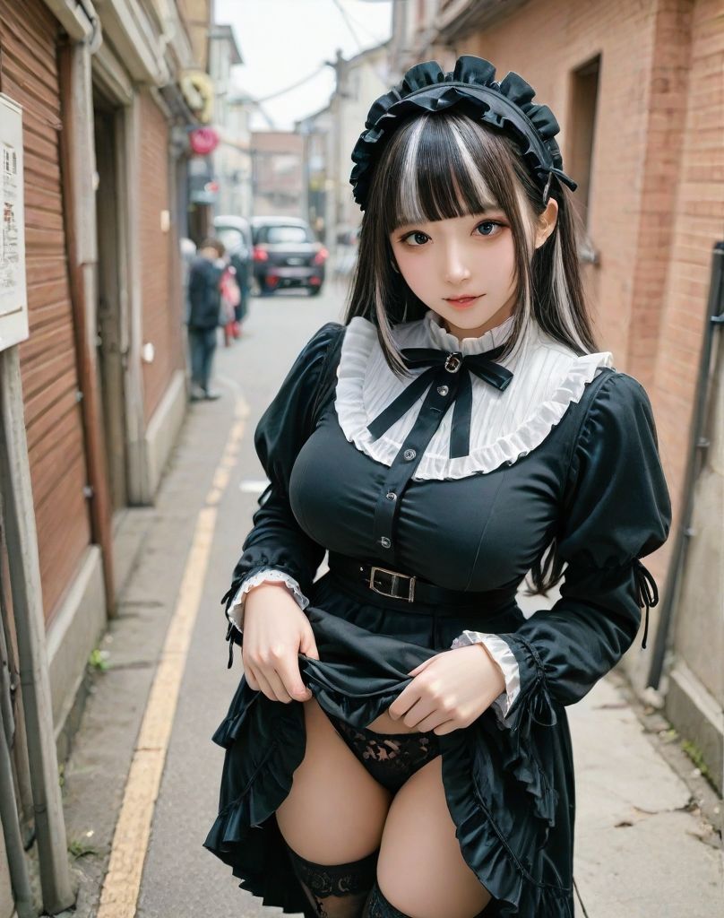 【実写風AI】野外露出ゴスロリちゃん サンプル3ページ目