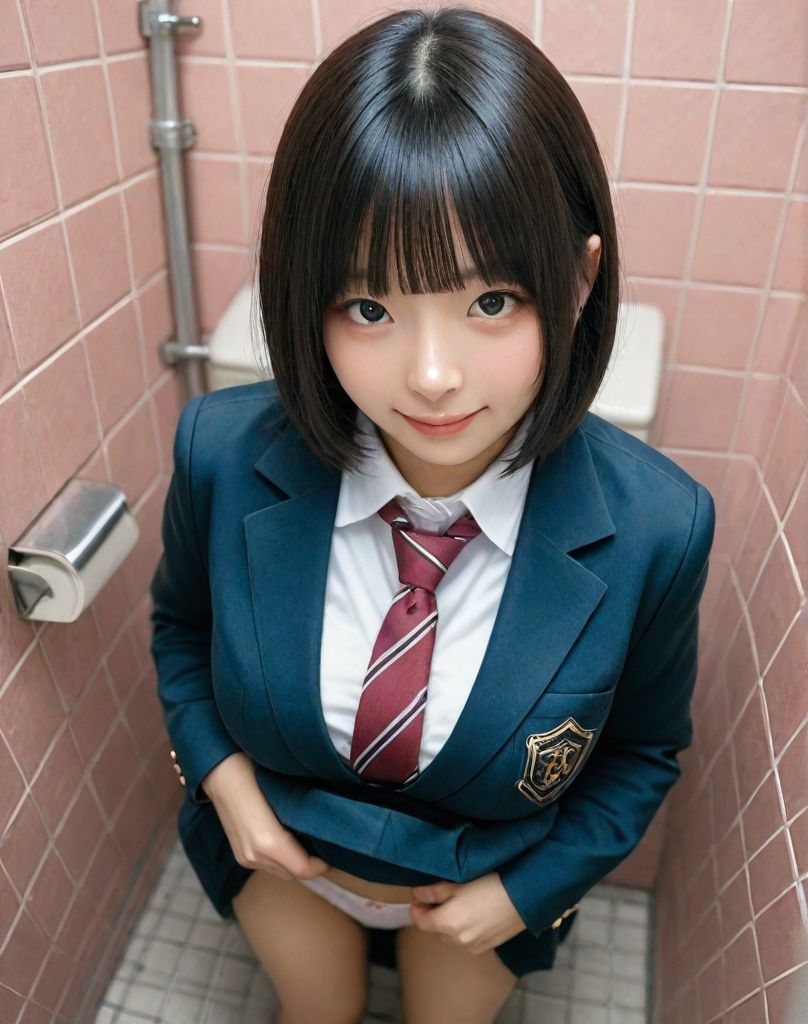 【実写風AI】女子トイレの個室に連れ込まれてスカートの中を見せつけられる180枚 サンプル1ページ目
