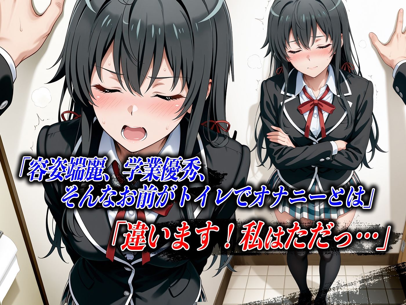 【4Kイラスト】心堕浸食_学校のトイレでオナニーしてるのを先生に見られた雪ノ●雪乃 サンプル4ページ目