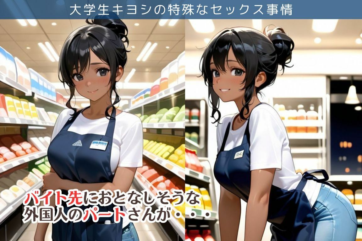 バイト先のスーパーで閉店後外国人のパートとエッチしちゃった件/大学生キヨシの特殊なSEX事情 サンプル1ページ目