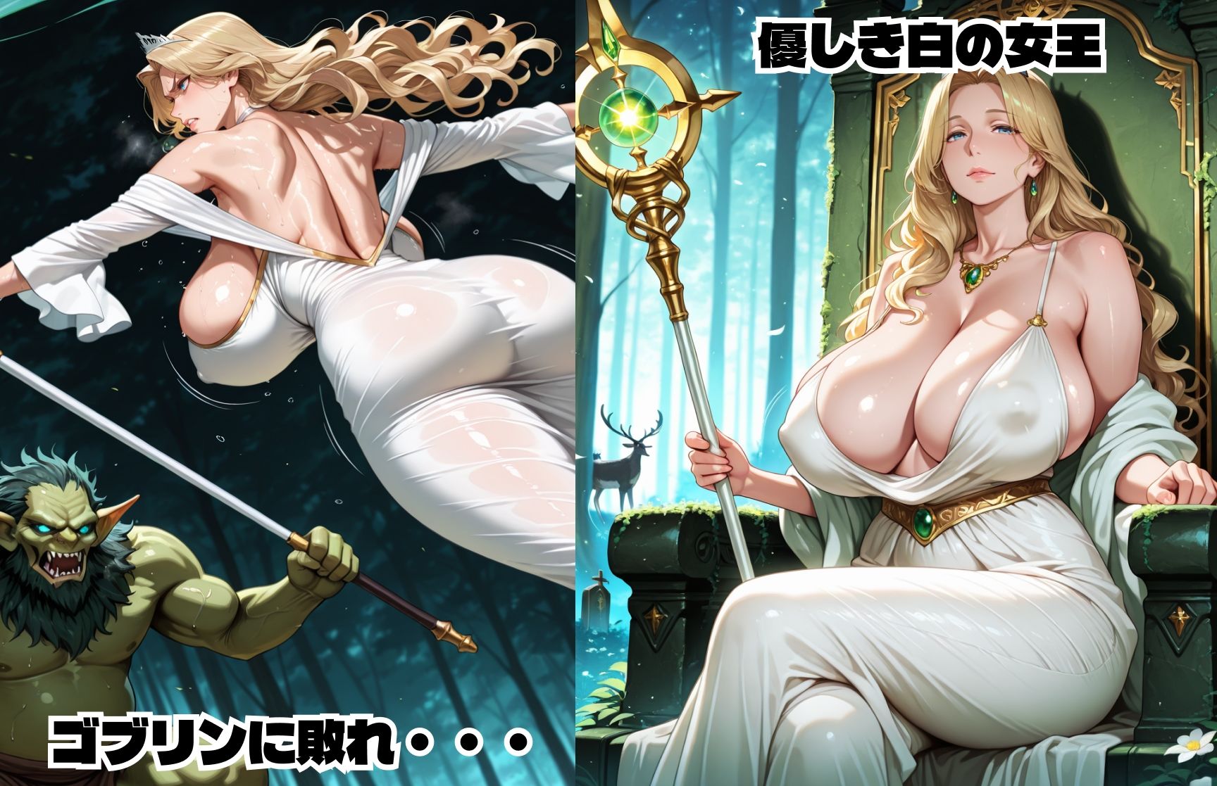 黒と白の女王様 孕ませレ●プ  触手×ゴブリン サンプル2ページ目