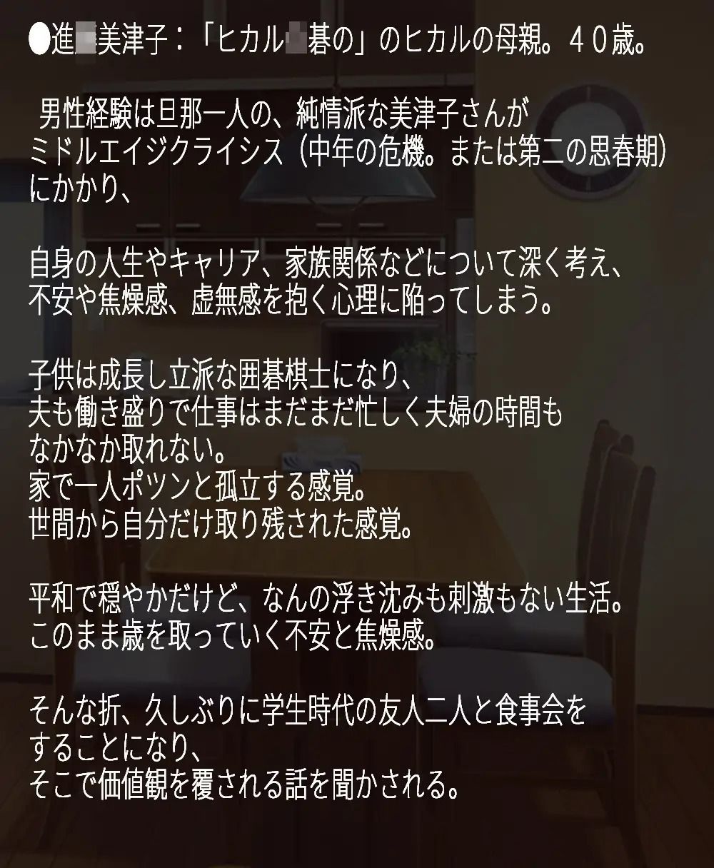 ヒカル○碁のデカパイお母さん「美津子さん、40歳からの浮気手習い」 サンプル1ページ目