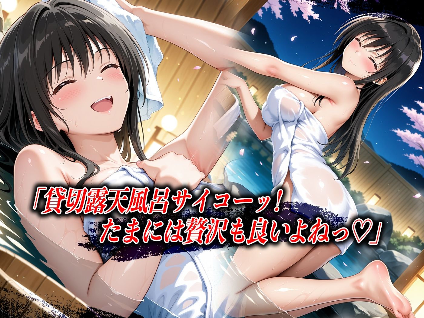 【4Kイラスト】心堕浸食_露天風呂が混浴なのを知らずにリラックスしていた古●川唯 サンプル1ページ目