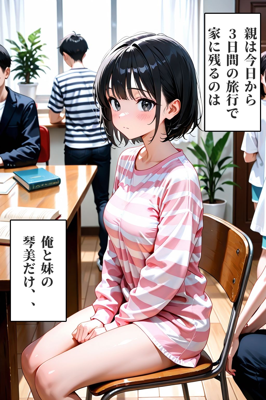 親が旅行中に、妹に我慢できず生でヤリまくった話。 サンプル1ページ目