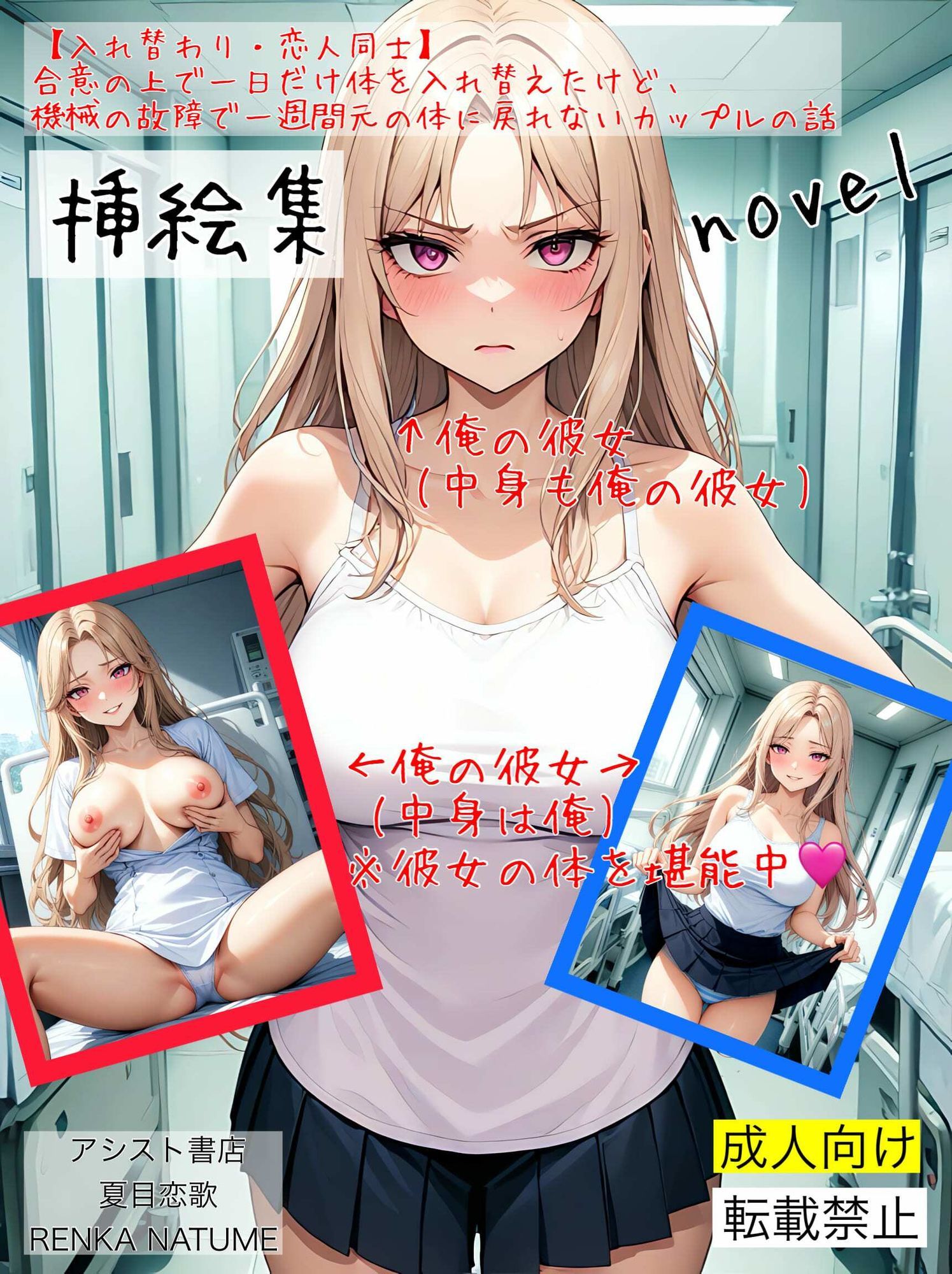 【入れ替わり・恋人同士】合意の上で一日だけ体を入れ替えたけど、機械の故障で一週間元の体に戻れないカップルの話 サンプル1ページ目