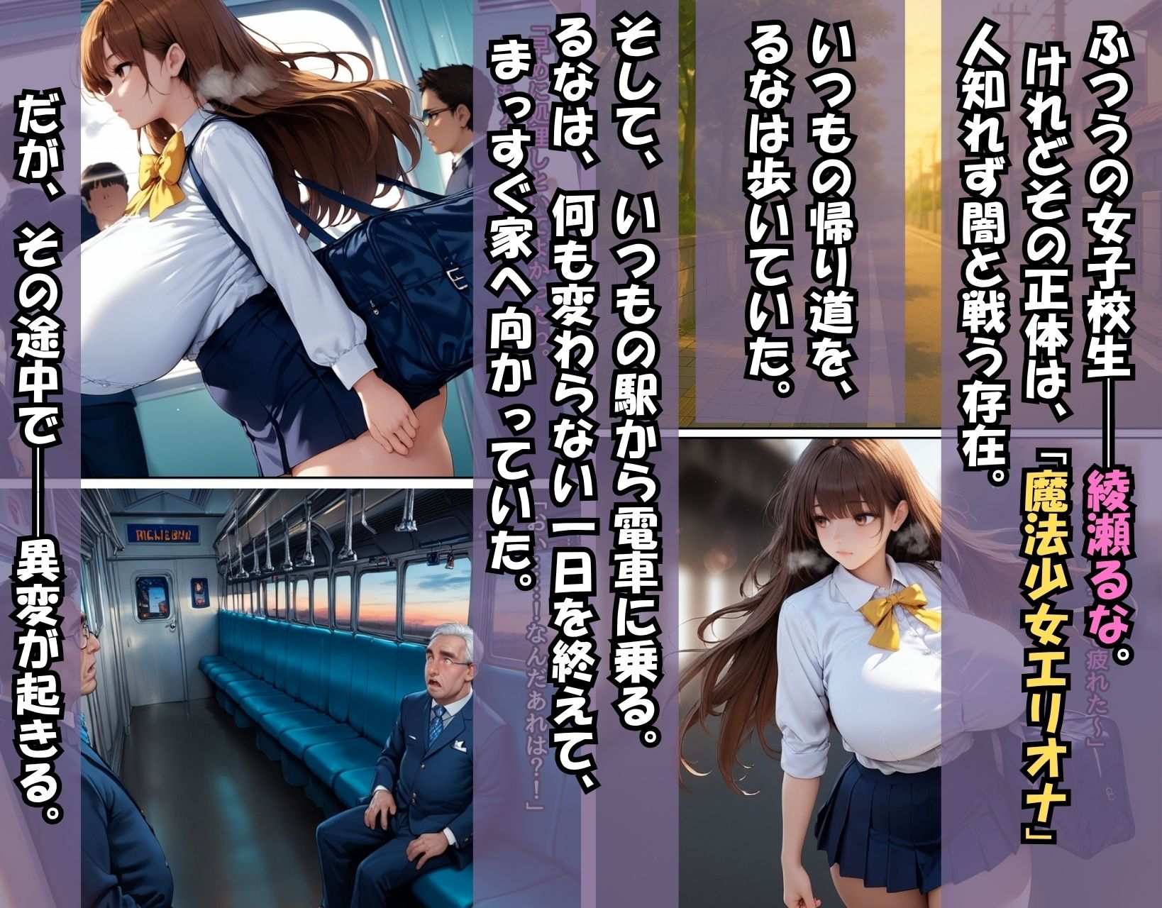 敗北した魔法少女エリオナ【車内輪〇編】 サンプル1ページ目