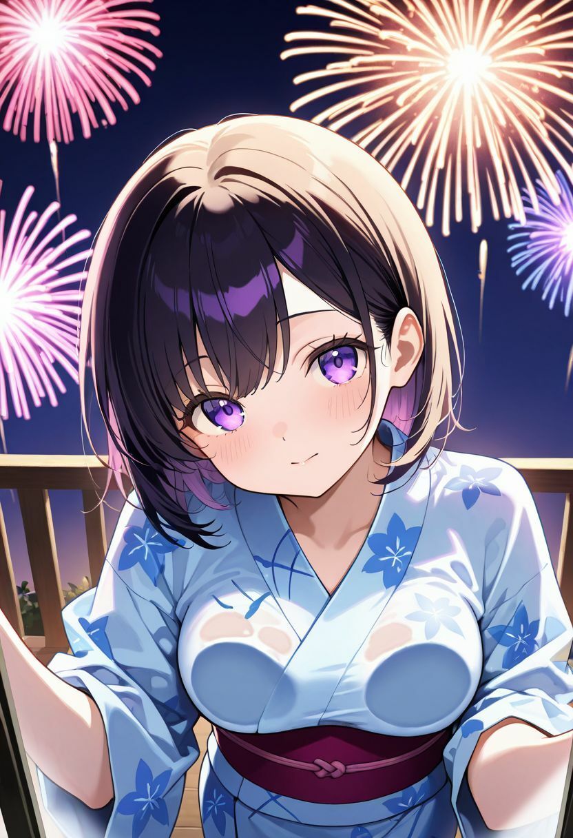 『見上げた空の花火の下で、こっそり乱れる浴衣美人。』 サンプル1ページ目