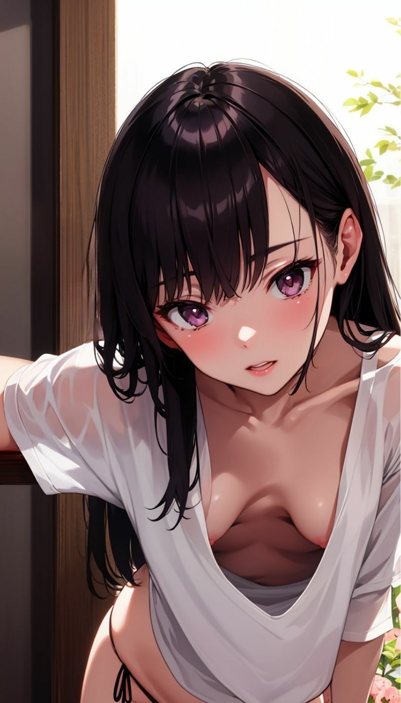 こぼれる乳房と視線の先隙間から覗いたピンクの先 サンプル1ページ目