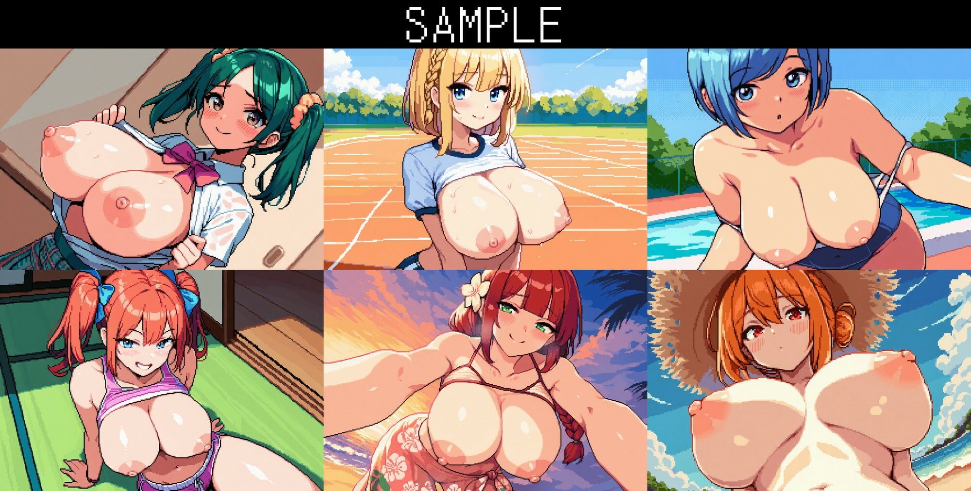【ドット絵おっぱいイラスト集】レトロチックオッパイ 夏休み編パート2 サンプル4ページ目