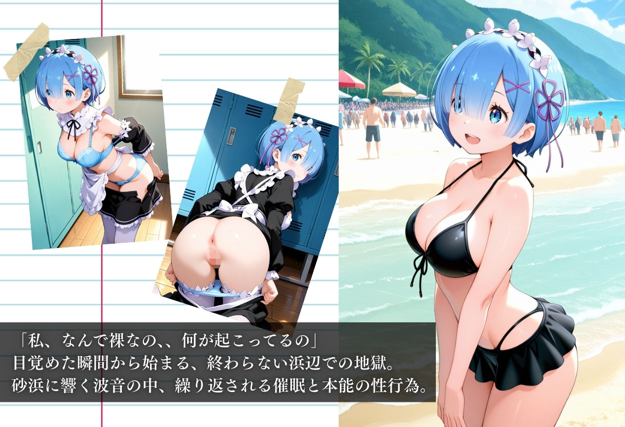 ビーチで催● メチャクチャに犯●れ絶頂するレム。気づいた時には手遅れだった。 サンプル1ページ目