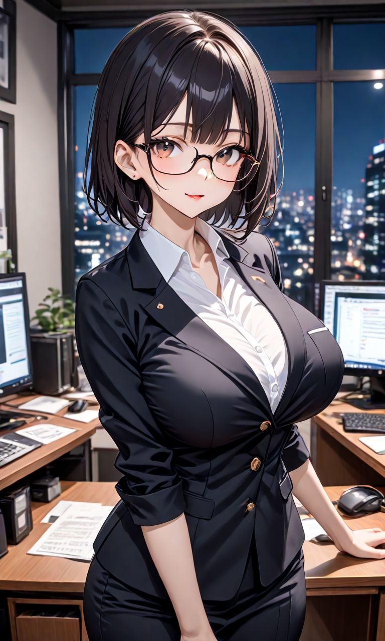 黒髪メガネ巨乳OL サンプル1ページ目
