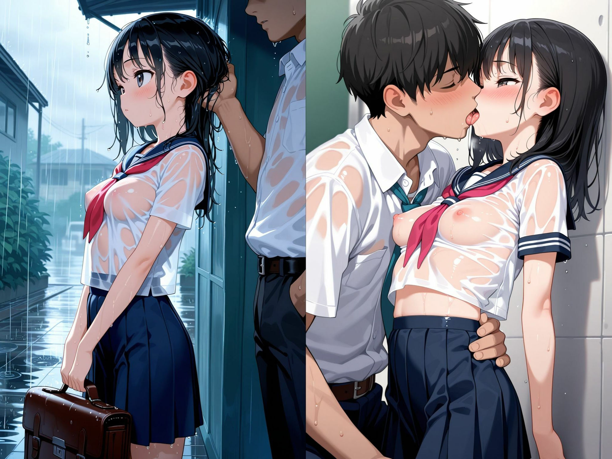 【ずぶ濡れ】  女子校生との不純な雨宿り〜濡れた体を性交で温める〜 サンプル1ページ目