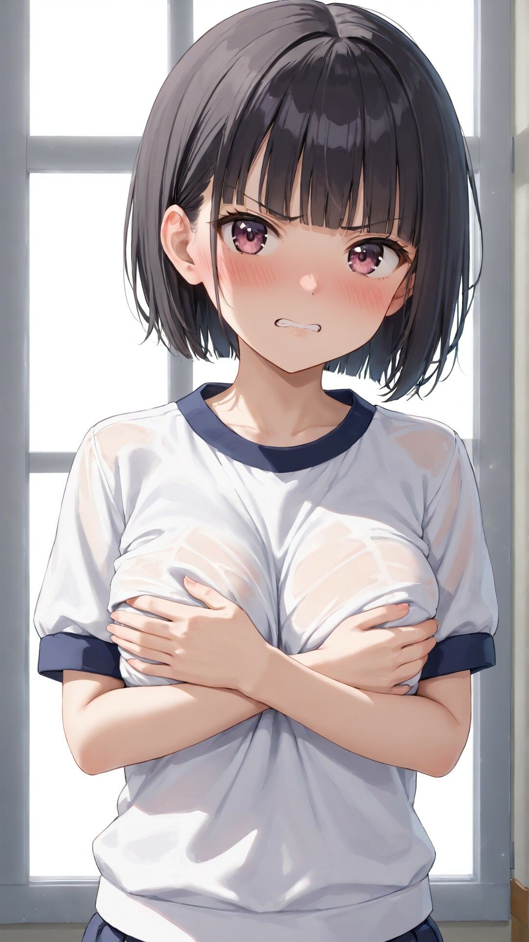 「嫌な顔されながらおっぱい見せてもらう」AIイラスト集 vol.2 サンプル1ページ目