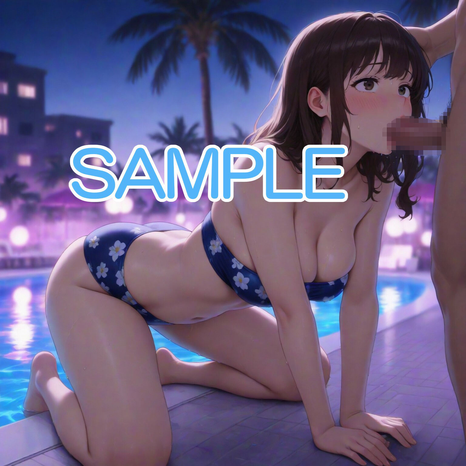 水着な女の子とナイトプールで・・・ サンプル2ページ目