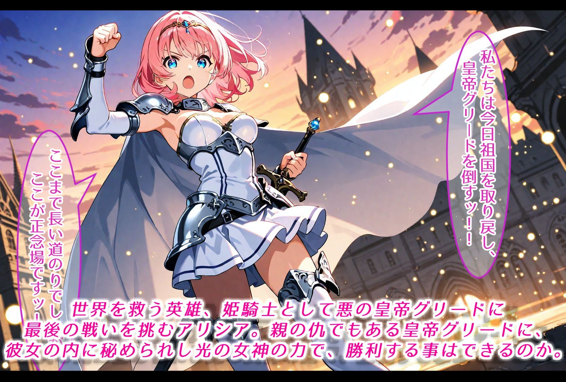 女神の力を受け継ぎし姫騎士、最終決戦で悪の皇帝に敗れ、苗床と化す。 サンプル1ページ目