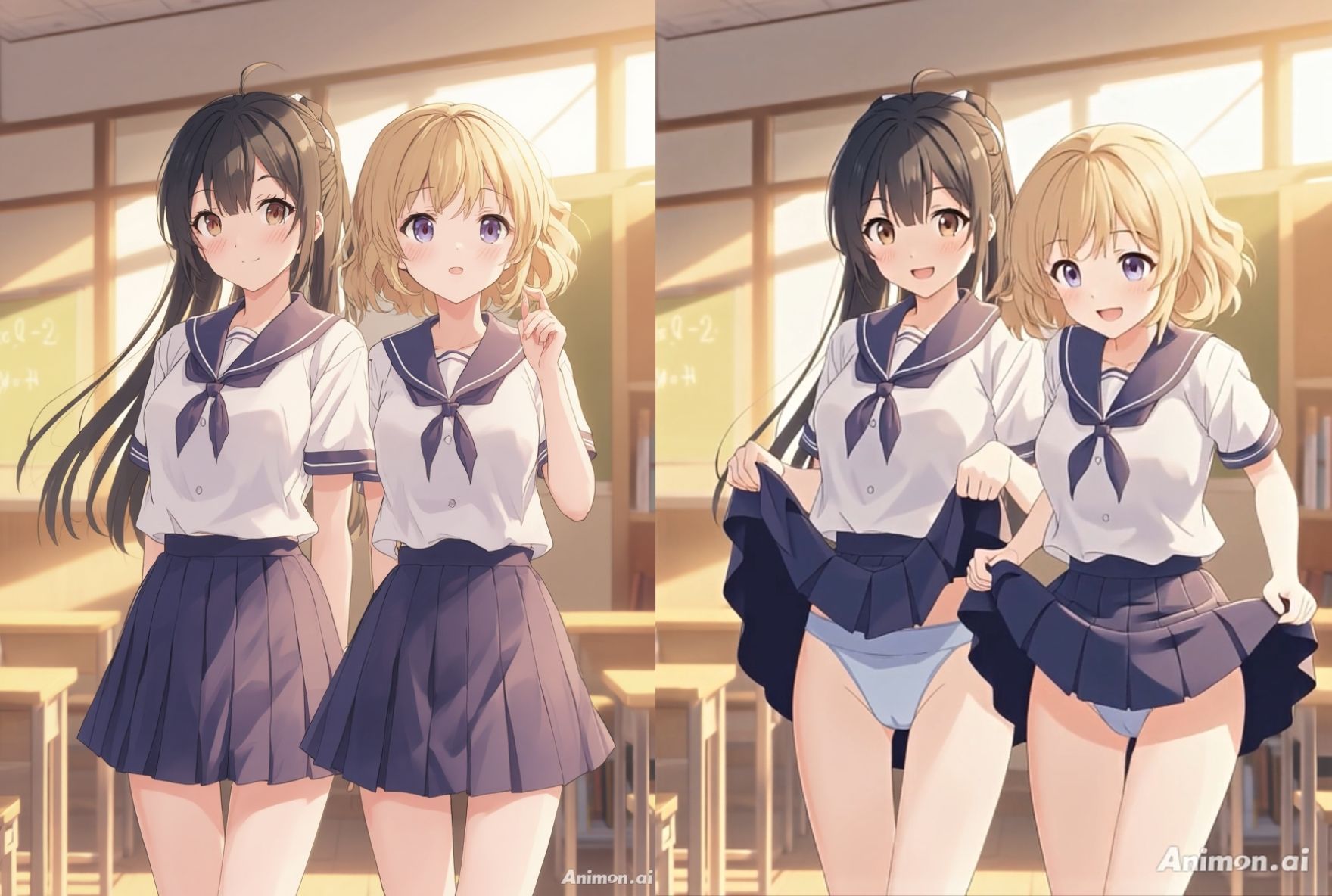 【アニメ36分】にこいち（二人一組）ひたすらミニスカめくって生パンツ！ミニスカートJ系制服を着た女の子がはいている400枚以上のパンティー！純白ショーツから、ブルマやスパッツっぽい下着まで！大胆な女の子から、ツンデレで見せてくれない女の子まで サンプル3ページ目