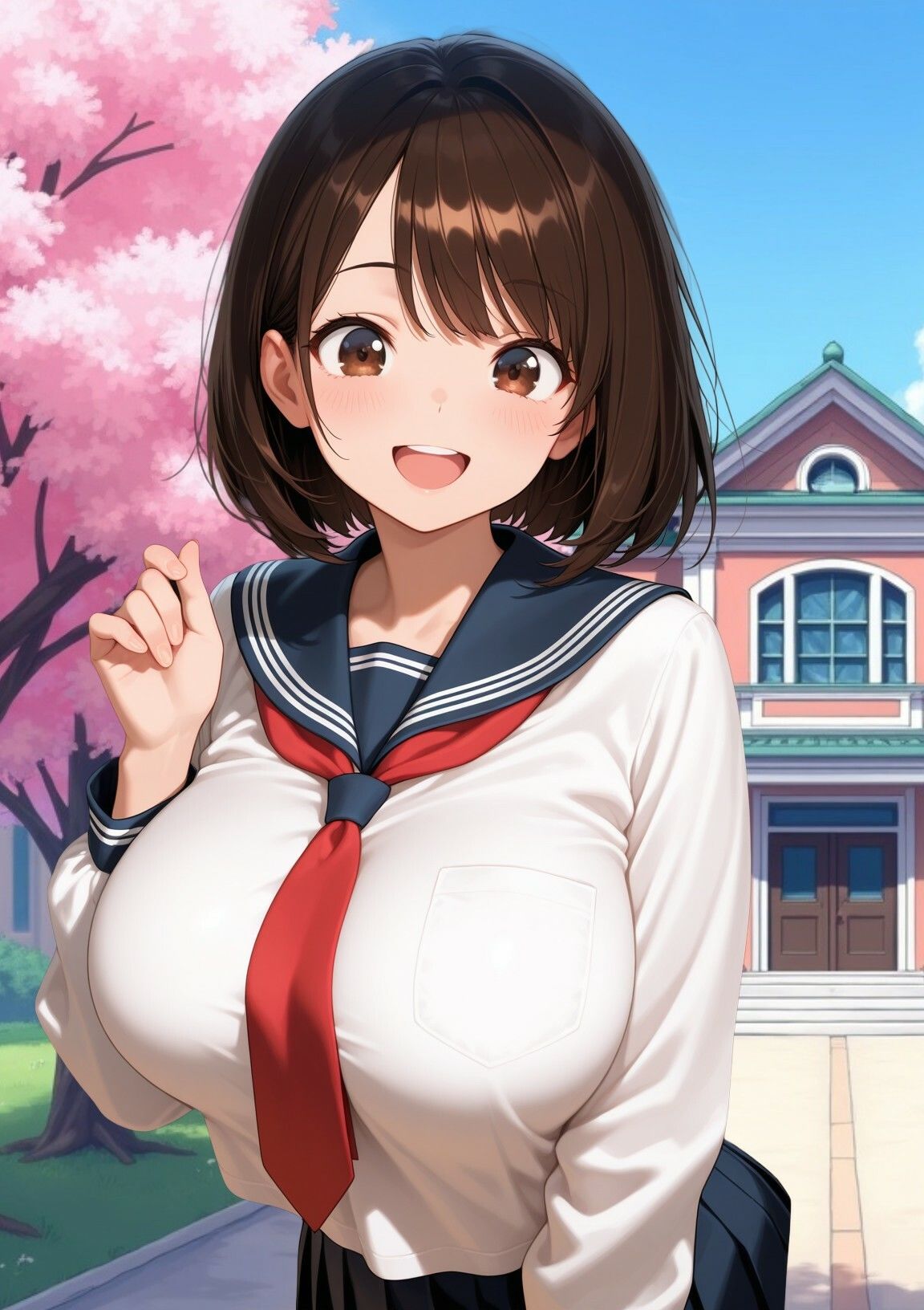 初恋の美少女と○校で再会。告った勢いで教室でセックス！校庭に人がいるのに巨乳に我慢できず2人だけでイチャイチャ開始！ サンプル2ページ目