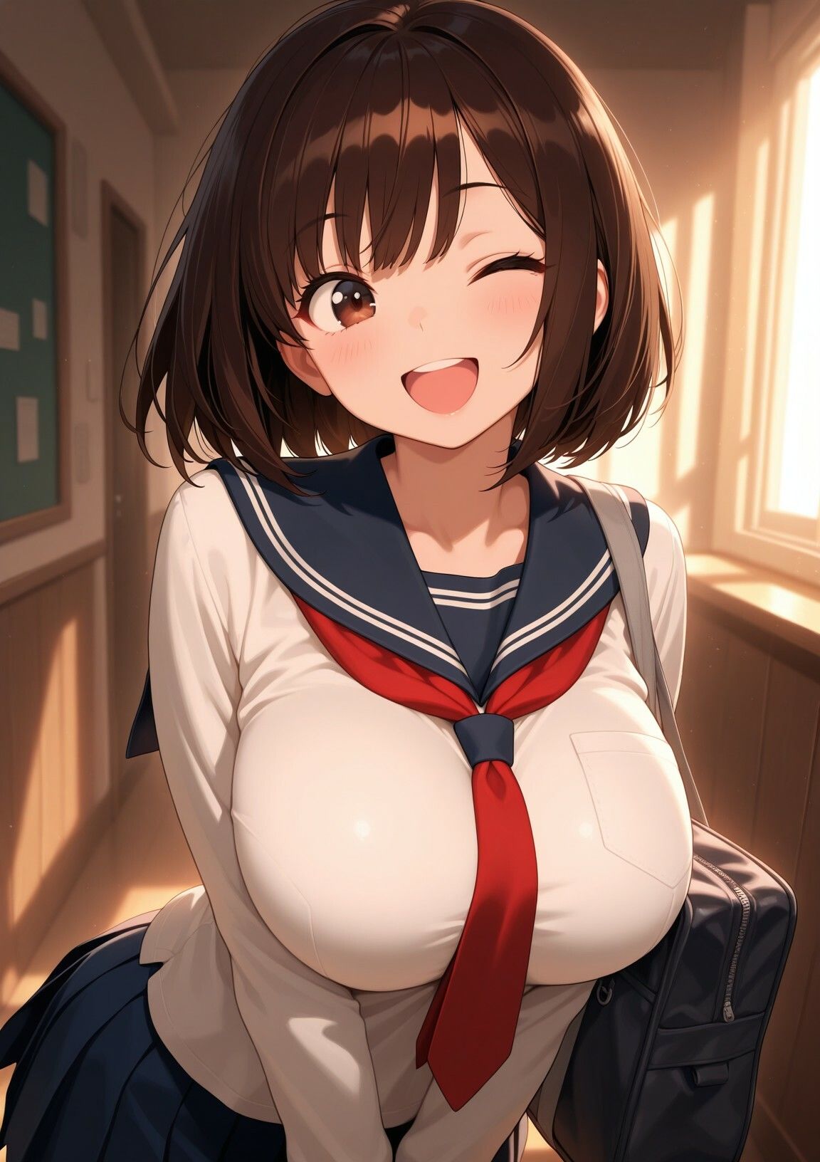 初恋の美少女と○校で再会。告った勢いで教室でセックス！校庭に人がいるのに巨乳に我慢できず2人だけでイチャイチャ開始！ サンプル3ページ目