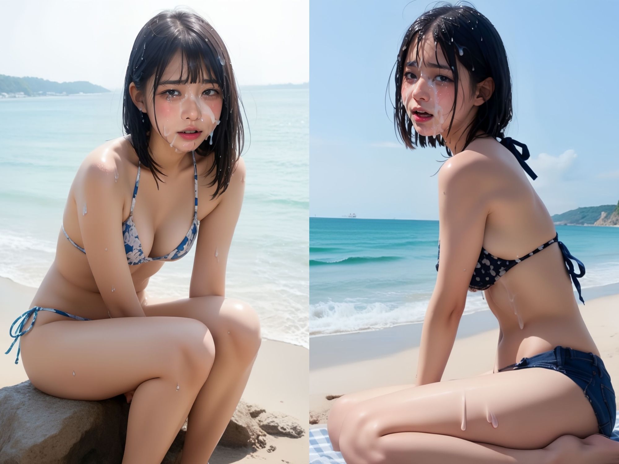 水着美女砂浜で顔射グラビア撮影会 サンプル4ページ目