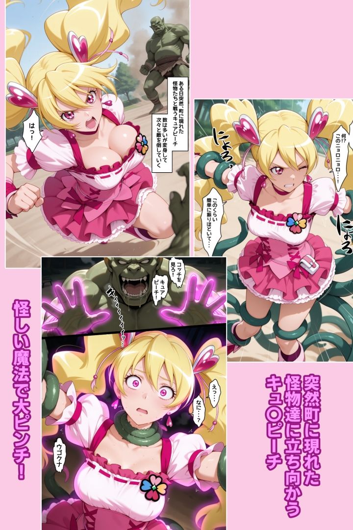 種付け怪人VSキュ〇ピーチ・敗北！ボロボロに負けて出産地獄、キュ〇ピーチの受難！ サンプル1ページ目
