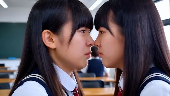学校で好きな男子を巡って鼻と鼻とくっつけて言い争う女子校生 サンプル2ページ目