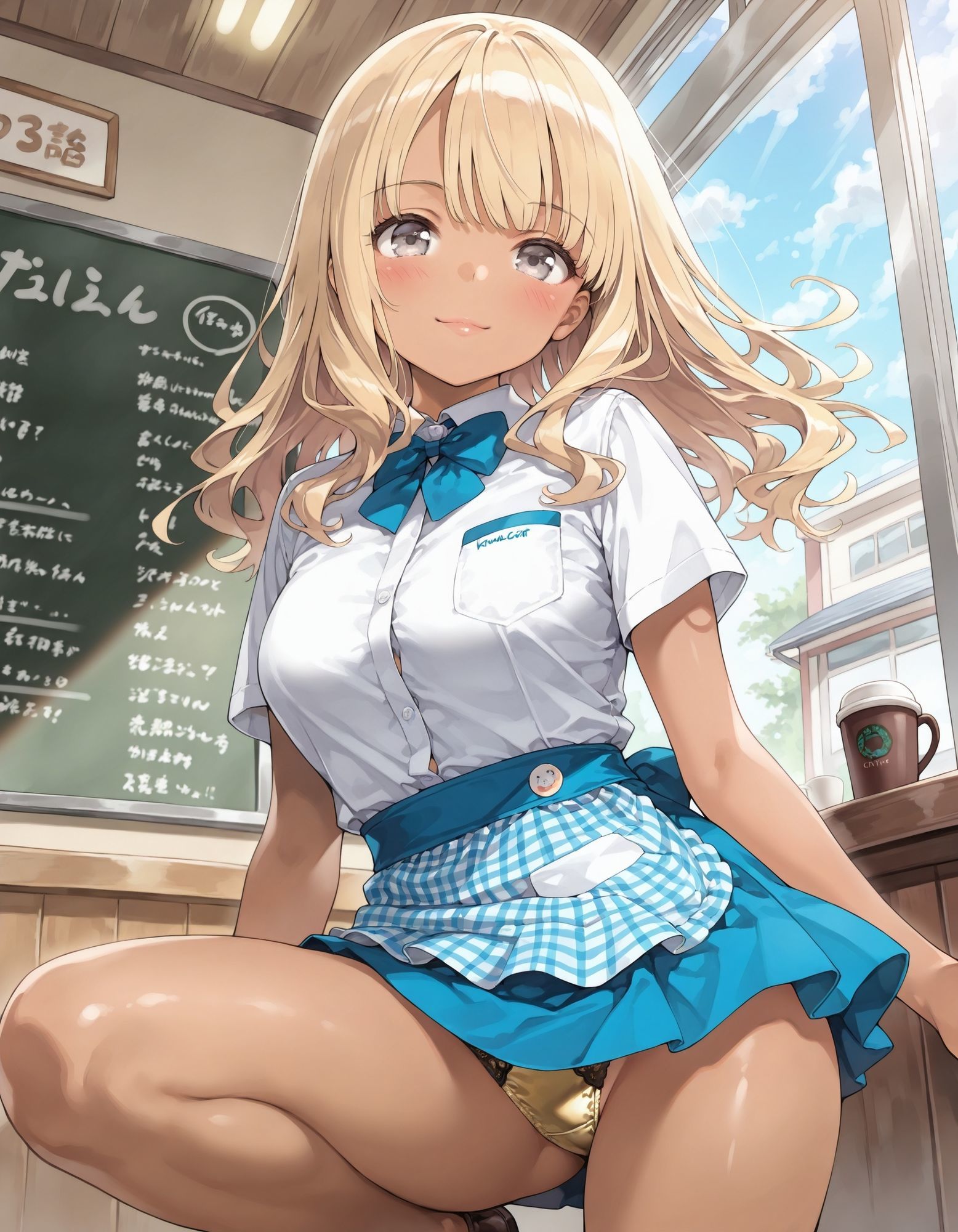 黒ギャルウェイトレスのしゃがみパンチラ サンプル1ページ目