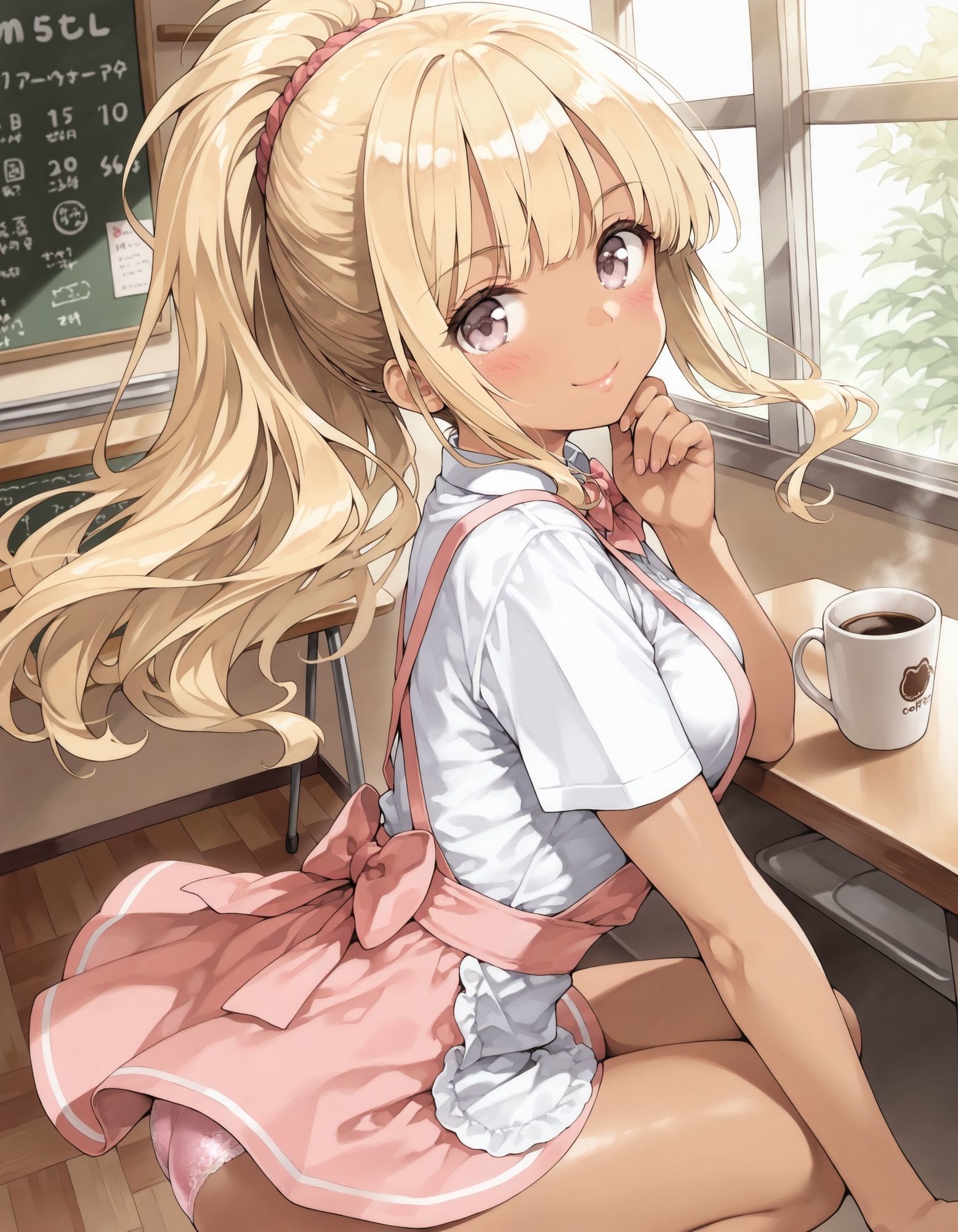 黒ギャルウェイトレスのしゃがみパンチラ サンプル2ページ目
