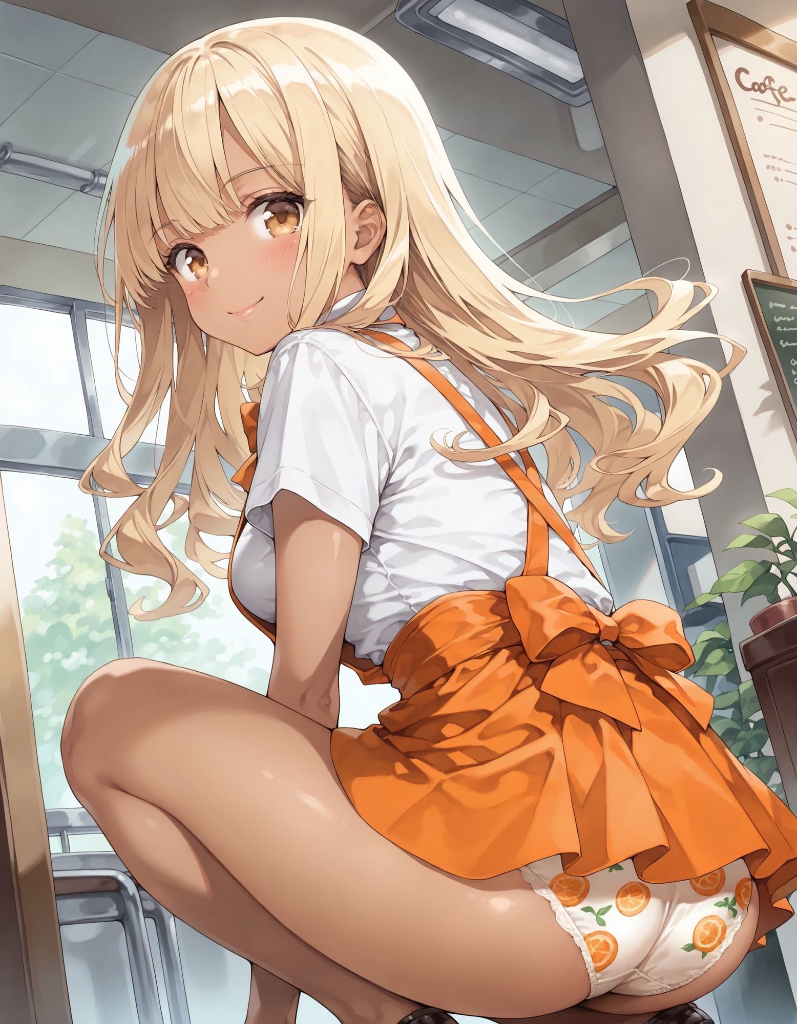 黒ギャルウェイトレスのしゃがみパンチラ サンプル4ページ目
